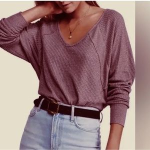 NWT Free People Santa Clara Thermal Long Sleeve Top - Mulberry
